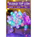 PASACO 3 Metre 20'li Pilli Şefaf Kablo Dekoratif Kristal Top LED RGB Yılbaşı Çam Ağacı Aydınlatma