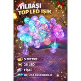 PASACO 5 Metre 28'li Fişli Şefaf Kablo Dekoratif Kristal Top LED Işık RGB Yılbaşı Çam Ağacı Aydınlatma