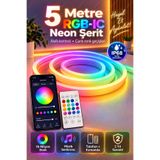 PASACO 5 Metre 5V RGB Akıllı Neon LED Şerit - Müzik Senkronizasyonlu, Bluetooth Uygulama ve Kumanda Kontrollü, IP68 Su Geçirmez, 99+ Dinamik Modlu Esnek Dekoratif Aydınlatma Seti