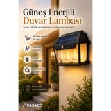 PASACO Güneş Enerjili Dış Mekan Duvar Lambası Hareket Sensörlü Solar Bahçe Aplik 3600K