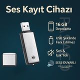 Pasaco Ses Kayıt Cihazı USB Şeklinde Fark Edilmez Tasarım 16GB Sese Duyarlı Kayıt Özelliği - Gri