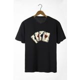Pasage Azurco Oversize Önü Iskambil Kağıdı Baskılı Siyah Dark T-shirt