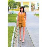 Pasaklı Giyim Beli Lastikli Keten Cepli Kısa Rahat Şort, 42, 2891, Hardal, Kadın