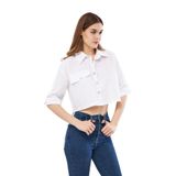 Pasaklı Giyim Crop Cepli Kısa Terrycotton Kaliteli Kumaş Gömlek, 36, 3533, Beyaz, Kadın