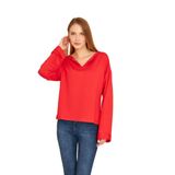 Pasaklı Giyim Ekstra Uzun Duble Kol Yakası Yırtmaçlı Salaş Sweatshirt Bluz, 36, 700-3470, Kırmızı, kadın
