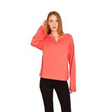 Pasaklı Giyim Ekstra Uzun Duble Kol Yakası Yırtmaçlı Salaş Sweatshirt Bluz, 38, 700-3470, Mercan, kadın