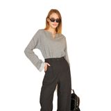 Pasaklı Giyim Ekstra Uzun Duble Kol Yakası Yırtmaçlı Salaş Sweatshirt Bluz, 40, 700-3470, Gri, kadın