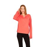 Pasaklı Giyim Ekstra Uzun Duble Kol Yakası Yırtmaçlı Salaş Sweatshirt Bluz, 40, 700-3470, Mercan, kadın