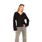 Pasaklı Giyim Ekstra Uzun Duble Kol Yakası Yırtmaçlı Salaş Sweatshirt Bluz, 40, 700-3470, Siyah, kadın