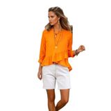 Pasaklı Giyim Fırfırlı Arkası Uzun Pamuk Keten Rahat Kesim Bluz, 36, 3571, Turuncu, Kadın