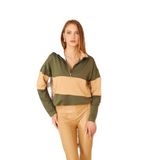 Pasaklı Giyim Haki Bej Uzun Kol Fermuarlı Polo Yaka Color Block Basic Salaş Sweatshirt Bluz, 36, 3471, Haki-Bej, kadın
