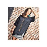 Pasaklı Giyim Kadın Beyaz Kaliteli Yarım Kollu Salaş Bol Oversize Uzun Tunik T-shirt 324150