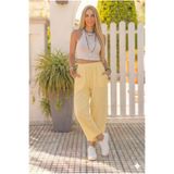 Pasaklı Giyim Kadın Müslin Kumaş, Beli Lastikli, Cepli Rahat Kalıp Pantolon - Pastel Sarı 700-3416352