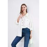 Pasaklı Giyim Kadın Oversize Arkası Uzun Pileli Uzun Kollu Uzun Beyaz Keten Gömlek Tunik 700-3524352
