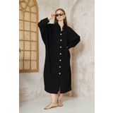 Pasaklı Giyim Kadın Oversize Siyah Keten Bol Kesim Oversize Tesettür Tunik Tesettür Gömlek Elbise 3282350