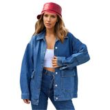 Pasaklı Giyim Kadın Oversize Uzun Kollu Denim Kot Ceket/Gömlek (Lacivert, 38)