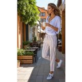 Pasaklı Giyim Kadın Pudra Dar Kesim Keten Dik Çizgili Cepli Havuç Pantolon Pudra 700-3394275