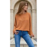 Pasaklı Giyim Kadın Taba Yarasa Duble Kol Salaş Ekstra Oversize Rahat Yuvarlak Yaka Bluz 700-2943308