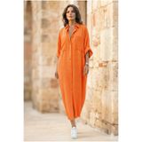 Pasaklı Giyim Kadın Yarasa Kol Tesettüre Uygun Gömlek Elbise Keten Karışımlı Oversize Turuncu Tunik 700-3282528