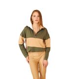Pasaklı Giyim Mint Bej Uzun Kol Fermuarlı Polo Yaka Color Block Basic Salaş Sweatshirt Bluz, 3471
