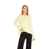 Pasaklı Giyim Pastel Parmak Eldiven Detaylı Asimetrik Pliseli Salaş Basic Spor Yoga Bluz, 36, 3459, Sarı, Kadın