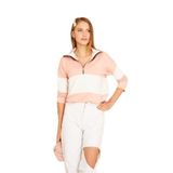 Pasaklı Giyim Pudra Beyaz Uzun Kol Fermuarlı Polo Yaka Color Block Basic Salaş Sweatshirt Bluz, 42, 3471, Pudra-Beyaz, kadın
