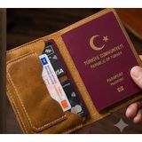Pasaport CÜZDANI KILIFI V3 Hakiki Gerçek Deri Kılıf Cüzdan Kart Para Kadın Erkek (CAMEL)