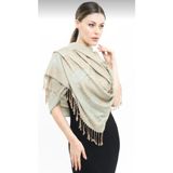Pashmina Kaşmir Şal | Açık Yeşil - Kahve | %100 Kasmir | 70 x 180 cm | 4 Mevsim - Açık Yeşil - Kahverengi