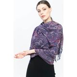 Pashmina Kaşmir Şal | Lacivert - Kırmızı | %100 Kaşmir Yünü | 70X180 cm | 4 Mevsim