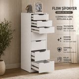 Pasific Home Flow Beyaz 7 Çekmeceli Şifonyer, 130 cm Yükseklik ve 40 cm Derinlik ile Fonksiyonel
