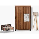 Pasific Home Huga 2 Kapaklı Aynalı 120 cm Ceviz Sürgülü Gardırop