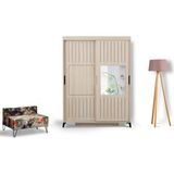 Pasific Home Huga 2 Kapaklı Aynalı 130 cm Meşe Sürgülü Gardırop