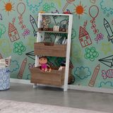 Pasific Home Low Çok Amaçlı Dekoratif Kitaplık ,Koyu Meşe & Beyaz, Montessori Dolap