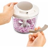 Paslanmaz 3 Bıçaklı Ipli Rondo, Sebze Meyve Kuruyemiş Için Taşınabilir Manuel Çekmeli Doğrayıcı, Hızlı Pratik ve Ergonomik, Plastik, 700 ml (Bej) - Çok Renkli