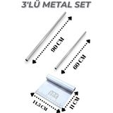 Paslanmaz Alüminyum Metal Masterchef Hamur Açma 2'li 60 ve 90 cm Oklava ve Ölçülü Çelik Spatula - Açık Gri