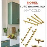 Paslanmaz Boy Kulp Nobel Mat Gold 128 Mm | Modern Dolap & Çekmece Kulpu | 5’Li Paket
