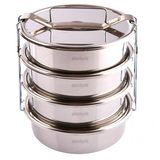 Paslanmaz Çelik 17x7cm 4 Kaplı Isıtılabilir Sefer Tası 5-6 Kişilik Yemek Taşıma Kabı 1000ml X4=4 Lt