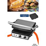 Paslanmaz Çelik 2000W Tost ve Izgara Makinesi, Ayarlı Isı, Çıkarılabilir Plakalar - Altın - Gri