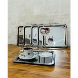 Paslanmaz Çelik 21X21 Kare Çay, Kahve, Pasta Servis Tepsisi Sunum Tepsisi Dekoratif Sunum Tepsisi