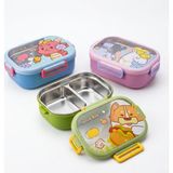 Paslanmaz Çelik 3 Bölmeli Kilitli Yemek Kabı, 850 ml Renkli Desenli Lunch Box, Çelik Iç Haznel - Çok Renkli