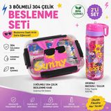 Paslanmaz Çelik 3 Bölmeli Sızdırmaz Kapaklı Beslenme Kabı 800+600ML - Pembe