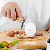 Paslanmaz Çelik Ahşap Saplı Pizza Dilimleyici, Yuvarlak Pizza Kesici Bıçak, Hamur ve Waffle Kes - Çok Renkli