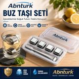 Paslanmaz Çelik Buz Maşa Seti-4 Adet Buz Taşı ve Maşa Kutulu Şık Sunum Aparatı