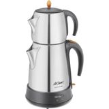 Paslanmaz Çelik Çay Makinesi, 1,8 Litre, Gri Renk, Klasik Tasarım - Altın - Gri