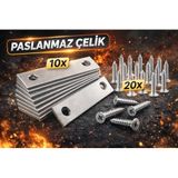 Paslanmaz Çelik Düz Gönye Bağlantı Demiri, 15x50 mm, Mobilya ve Dolap Sabitleme, 10 Adet Plaka ve 20 Adet Vida Dahil