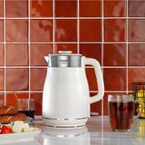 Paslanmaz Çelik El Yakmayan Krem Renk Su Isıtıcı Kettle - Ahşap - Beyaz