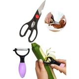 Paslanmaz Çelik Et, Tavuk Börek Doğrama Mutfak Makası ve Soyacak Silikon Saplı Meyve Sebze Soyacak