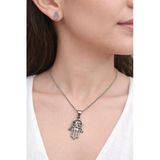 Paslanmaz Çelik Hamsa El Kolye Küpe Seti Gümüş Renk Unisex Takı