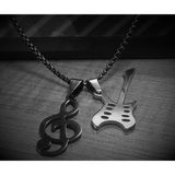 Paslanmaz Çelik Ikili Ürün Sol Anahtar ve Gitar Kolye - Siyah-Gümüş