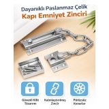 Paslanmaz Çelik Kapı Emniyet Zinciri, Sürgülü Güvenlik Kilidi, 9x4 cm, Vida Dahil